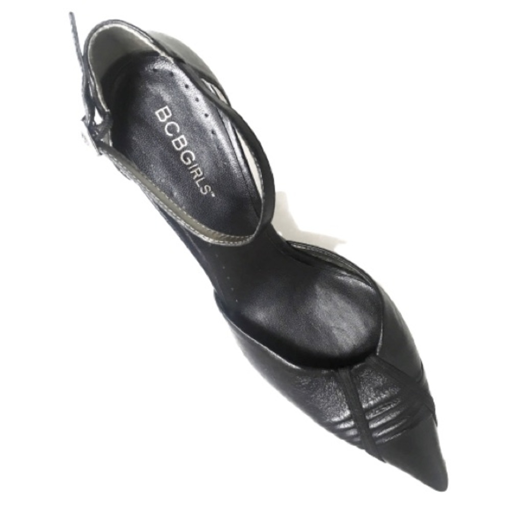 BCBGirls Black Leather Ankle Strap Pointy Heels 7